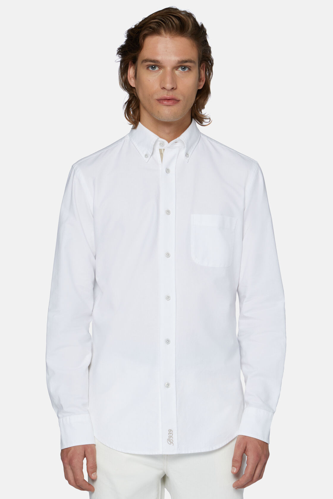 Camisa de Algodão Orgânico Oxford Branca, Corte Regular, White, hi-res