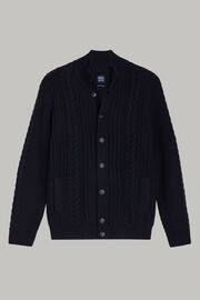 Navy merino wool knitted cardigan, , hi-res