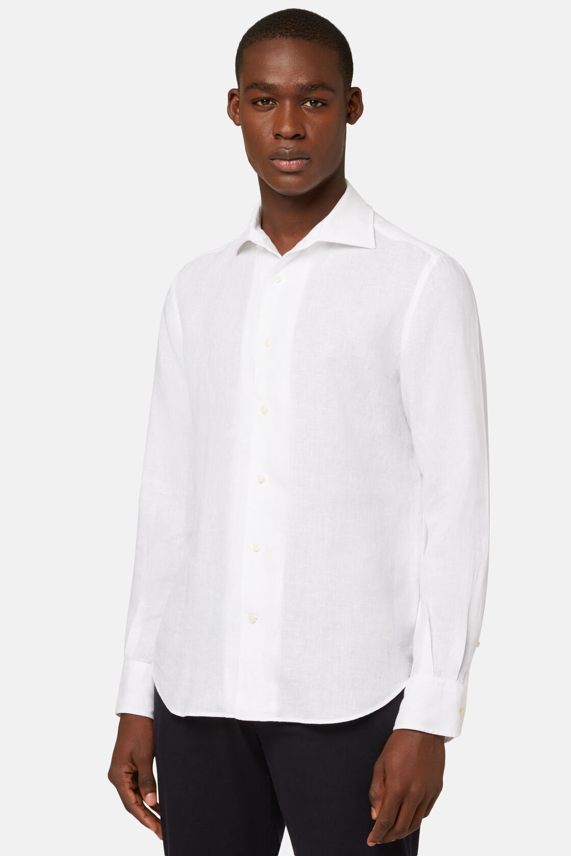 Camisa de linho branca de ajuste regular, White, hi-res
