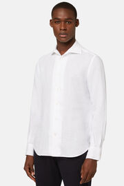Camicia Bianca In Lino Regular Fit, Bianco, hi-res
