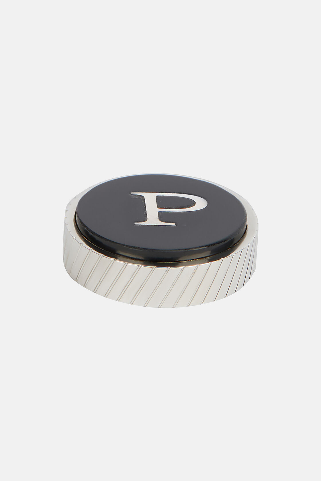 Circular letter p for cufflinks, Black, hi-res