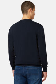 Navy Round-neck Pima Cotton Sweater, Navy blue, hi-res