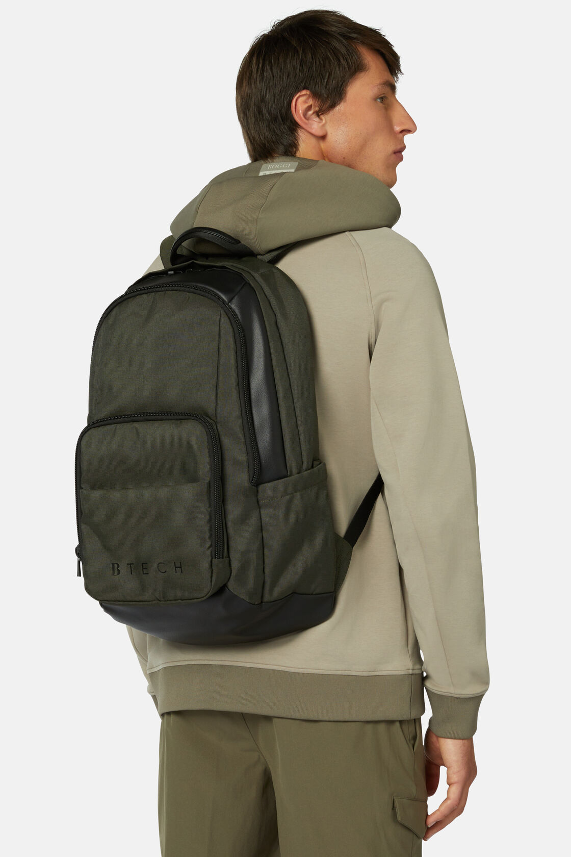 Boggi Milano, Green Backpack in Recycled Technical Fabric, Man, Military Green