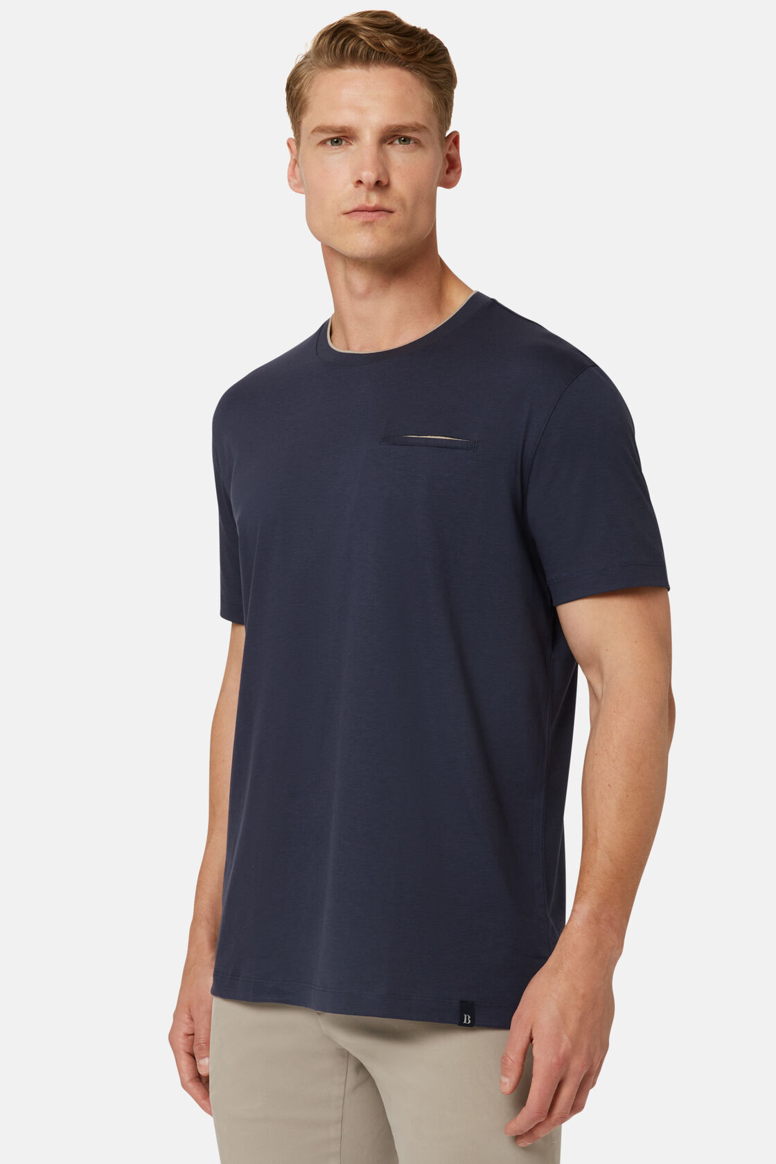T-Shirt in Cotton and Tencel Jersey, Navy blue, hi-res