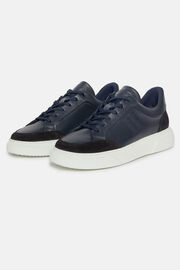 Navy Leather Trainers With Logo, , hi-res