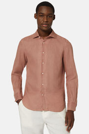 Koszula lniana w kolorze ceglastym, klasyczny fason, Rot, hi-res