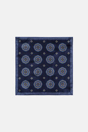 Silk Pocket square with Medalions Motif, Blue, hi-res