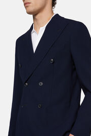 Navy Blue Double-Breasted Jacket In Pure Wool Crepe, Navy blue, hi-res