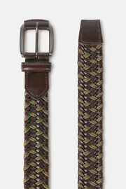 Stretch Woven Leather and Cotton Belt, Brown - Green, hi-res