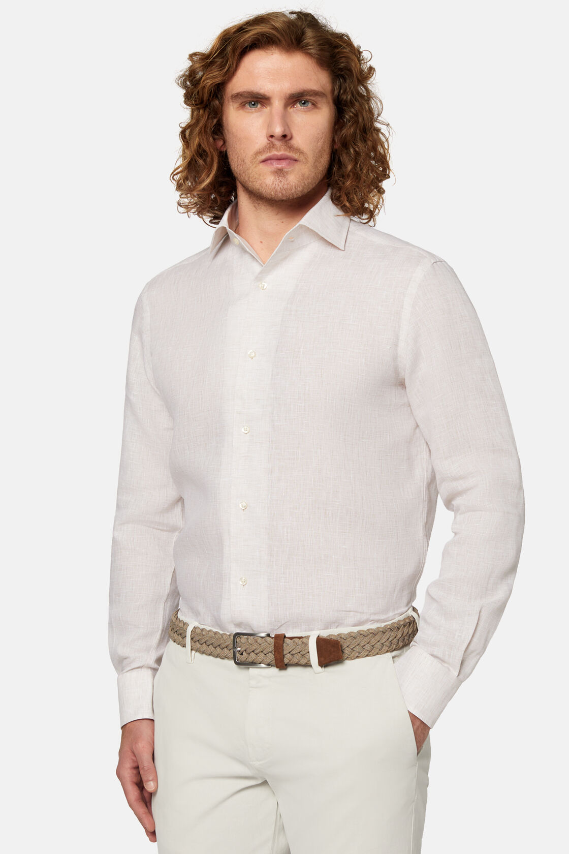 Regular Fit Beige Linen Shirt, Sand, hi-res