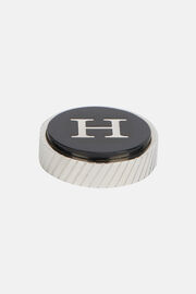 Circular letter h for cufflinks, Black, hi-res