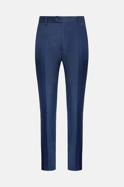Pantalone Blu Grisaglia In Lana, Blu, hi-res