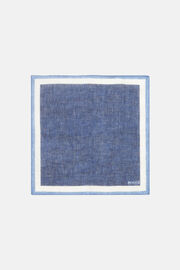 Linen Frame Motif Pocket Square, Blue, hi-res