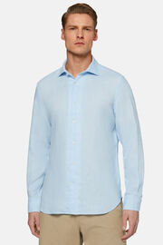 Camicia Azzurra In Lino Regular Fit, Azzurro, hi-res