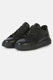 Black Leather Trainers with Logo, Black, hi-res