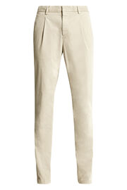 Stretch Cotton Trousers with Front Pleats, Beige, hi-res