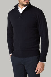 Wool cashmere half zip sweater, Navy blau, hi-res