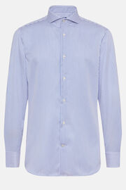 Camisa de sarja de algodão às riscas azul-real de ajuste regular, Bluette, hi-res