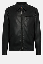 Genuine Leather Bomber Jacket, Black, hi-res