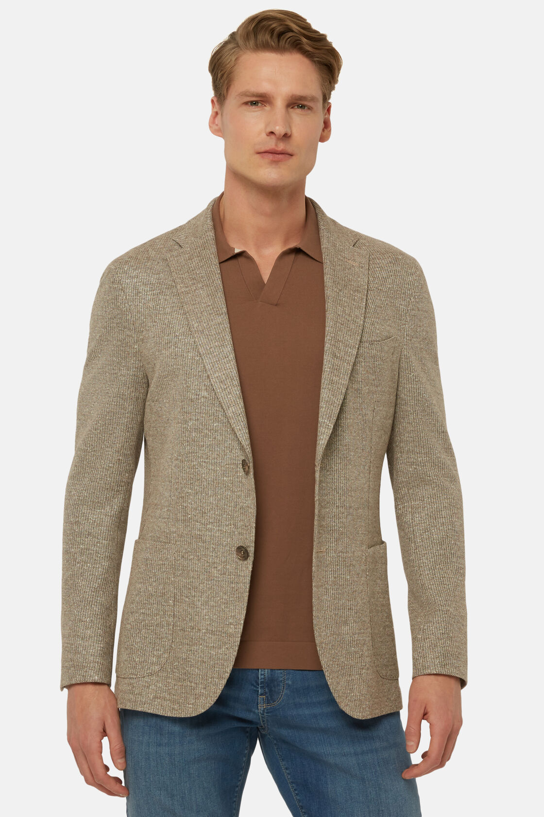Dove Grey Melange Linen Cotton B Jersey Jacket, Taupe, hi-res