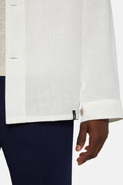 Λευκό λινό πανωφόρι με μονοκόμματο γιακά camp, White, hi-res