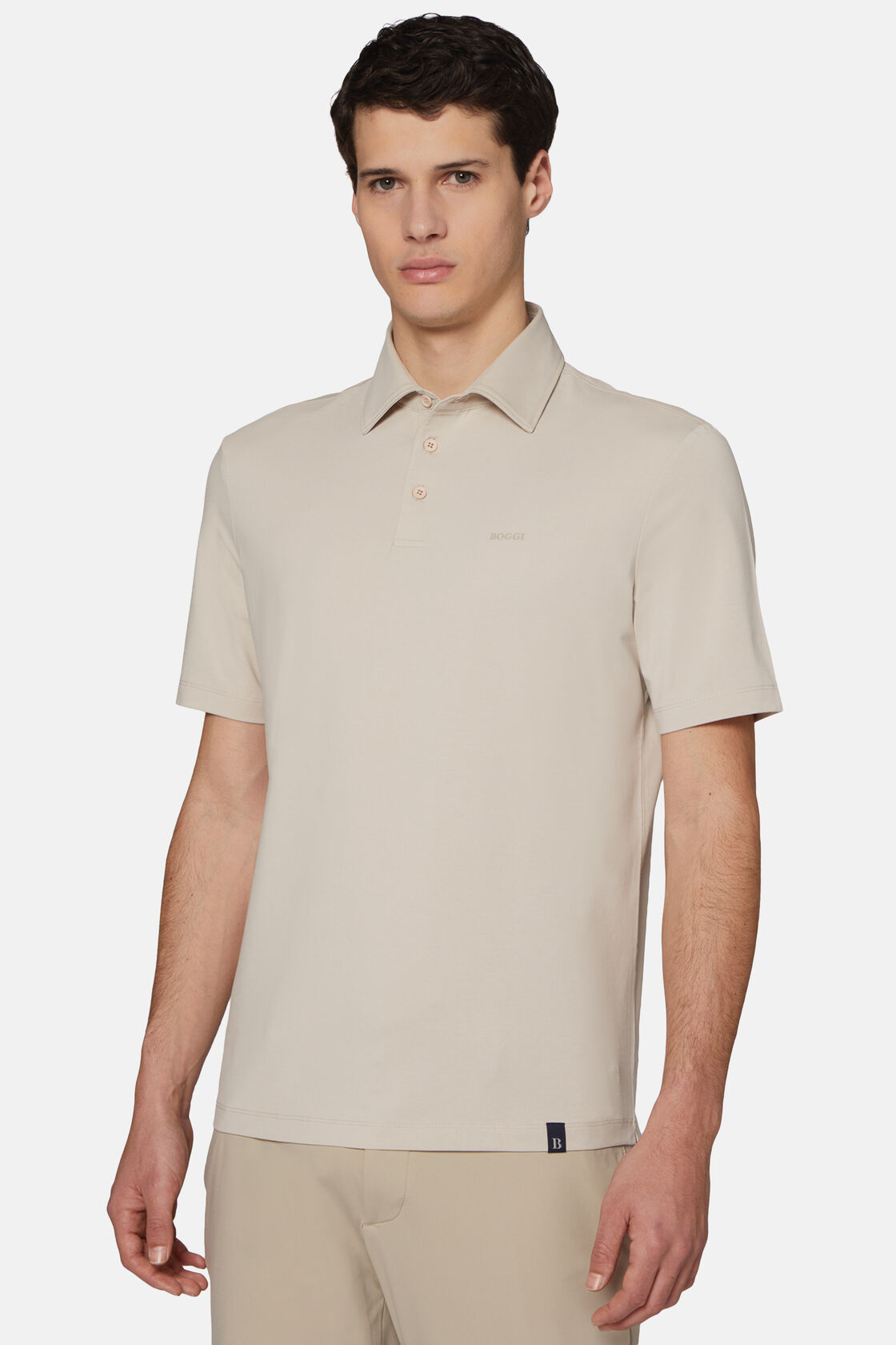 Polo Shirt In Stretch Supima Cotton, Sand, hi-res