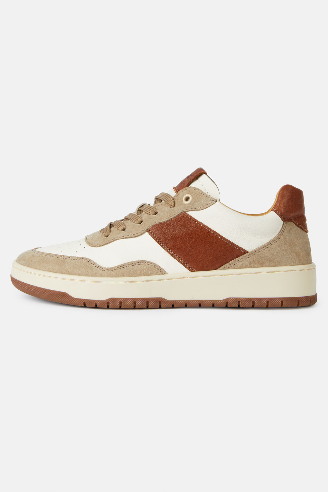Beige and Brown Leather Trainers, Brown-Beige, hi-res