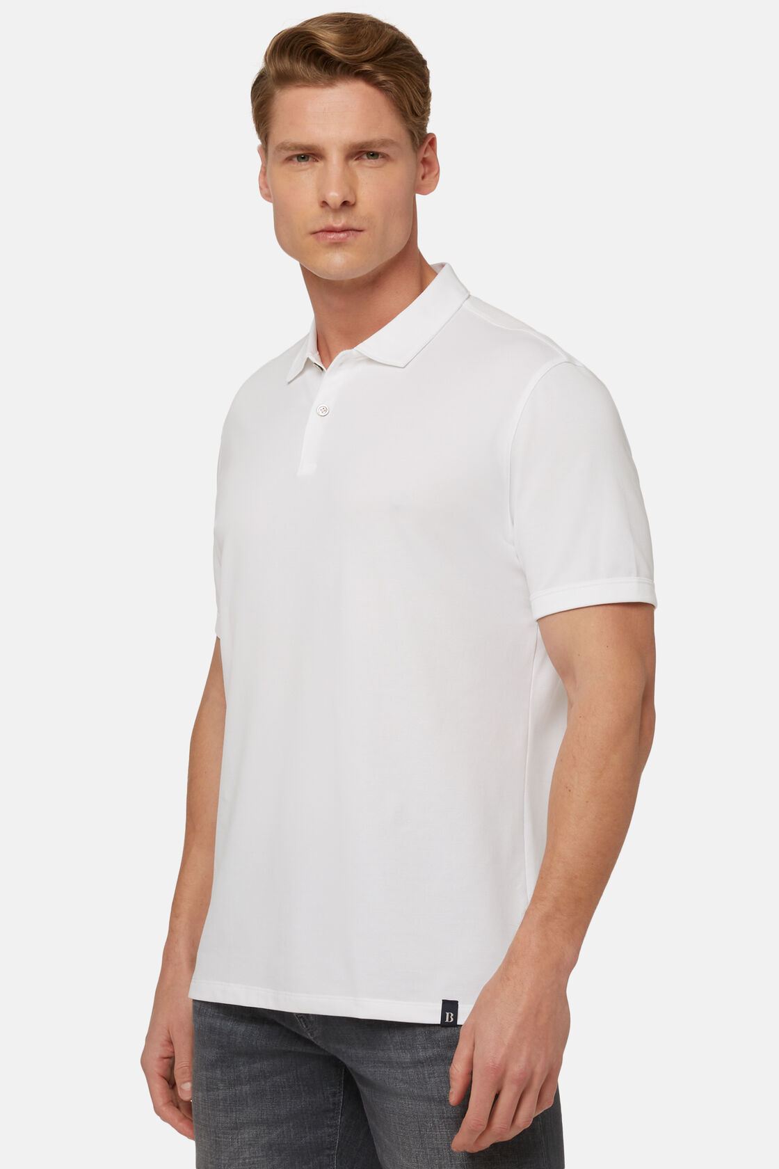 Spring Polo Shirt in Sustainable High-Performance Piqué, White, hi-res