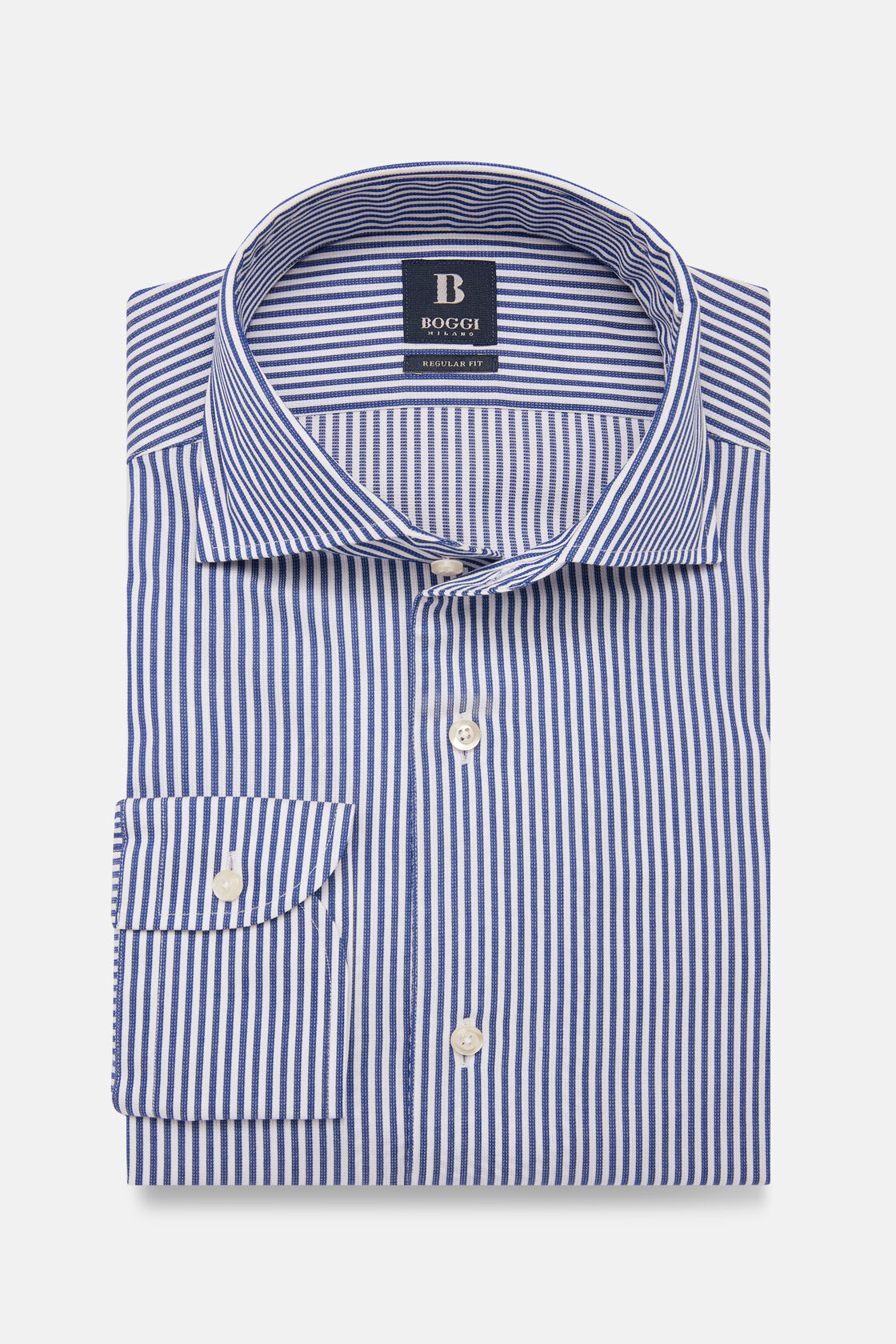 Regular Fit Blue Striped Dobby Cotton Shirt, Blue, hi-res