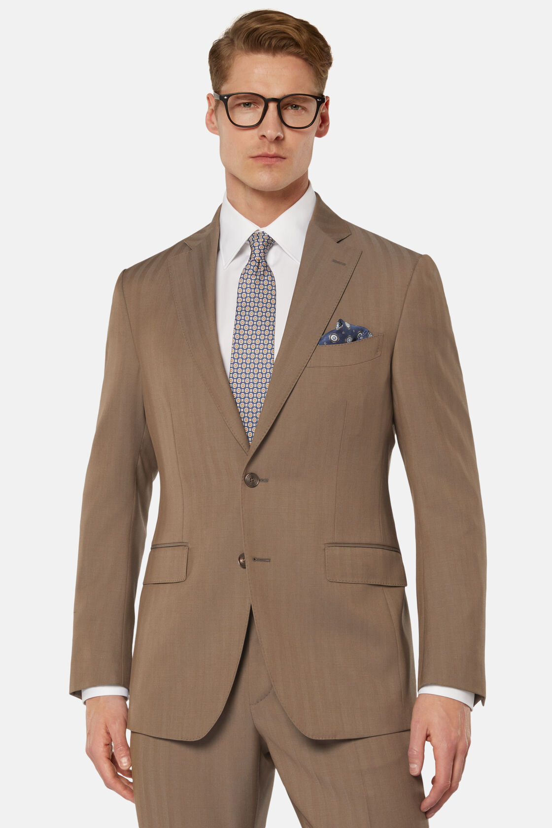 Κοστούμι ψαροκόκαλο από καθαρό μαλλί Super 130 σε γκρι ανοιχτό χρώμα, Taupe, hi-res