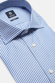 Slim Fit Blue Striped Cotton Shirt, Blue, hi-res