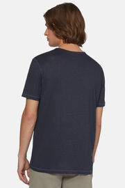 T-Shirt In Jersey Di Lino Stretch Elasticizzato, Navy, hi-res