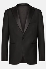 Black Wool Tuxedo Jacket with Peak Lapels, Black, hi-res