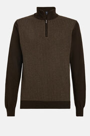 Cashmere Blend Mouline Half Zip Sweater, Brown, hi-res