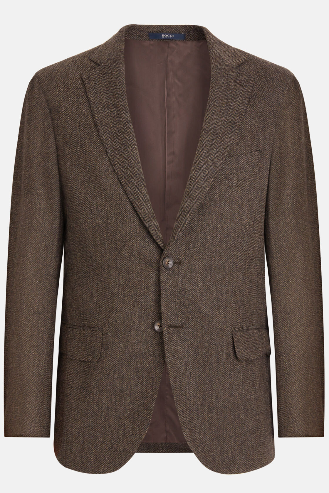 Brown Jacket in Herringbone Weave Wool, Brown, hi-res