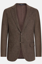 Brown Jacket in Herringbone Weave Wool, Brown, hi-res
