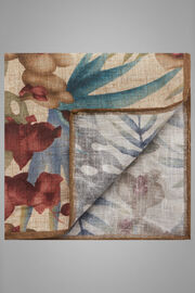 Floral Print Linen Pocket Square, Beige, hi-res