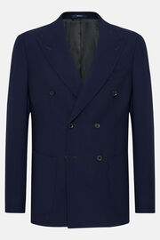 Navy Blue Double-Breasted Jacket In Pure Wool Crepe, Navy blue, hi-res