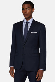 Navy Blue Micro Pattern Suit in Stretch Wool, Navy blue, hi-res