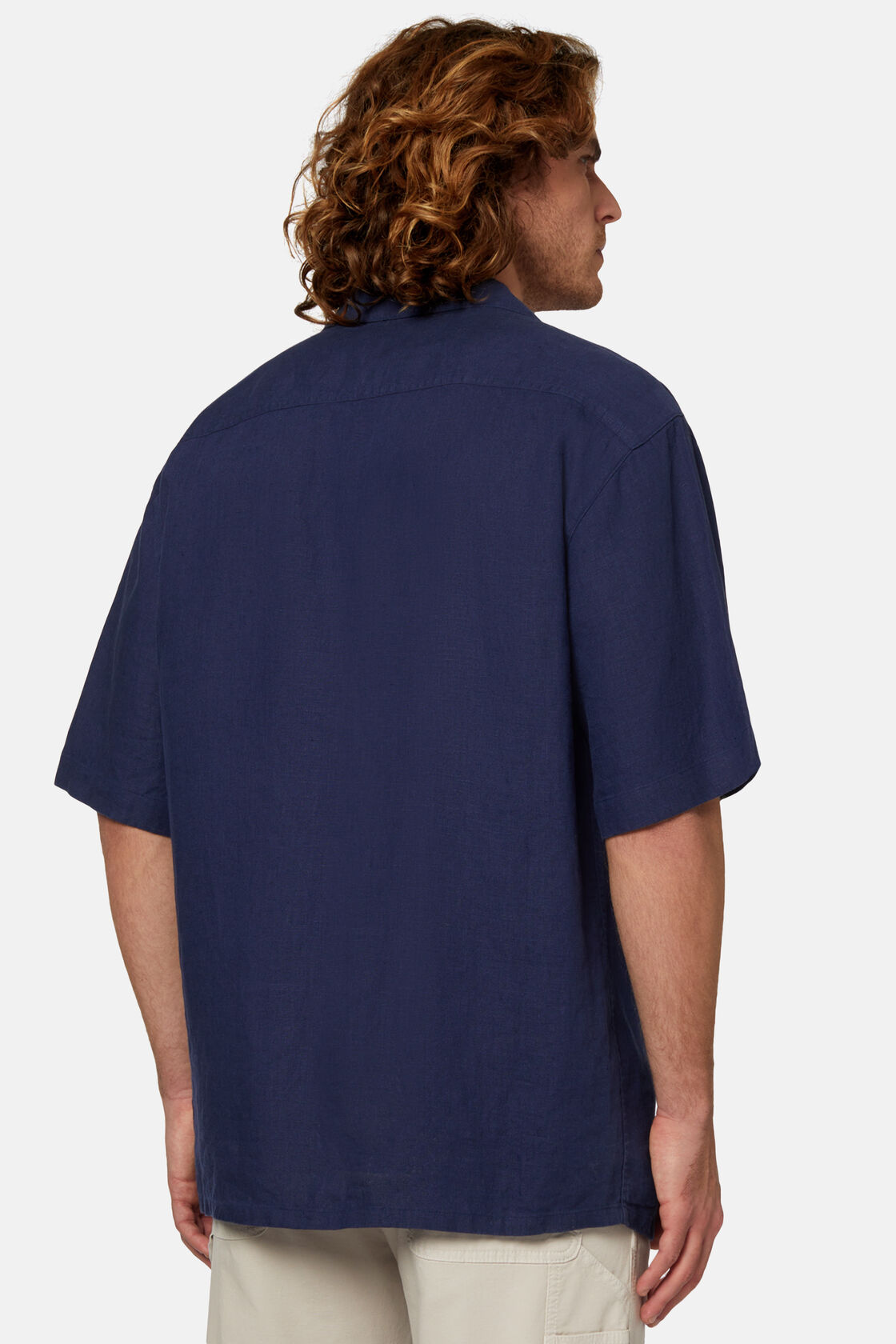 Marineblauw linnen kampoverhemd, Blue, hi-res