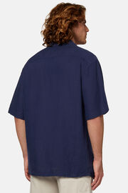 Marineblauw linnen kampoverhemd, Blue, hi-res