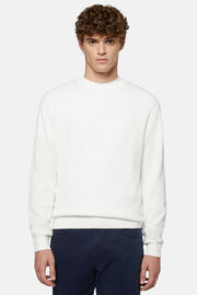 Λευκό βαμβακερό πουλόβερ με στρογγυλή λαιμόκοψη, White, hi-res