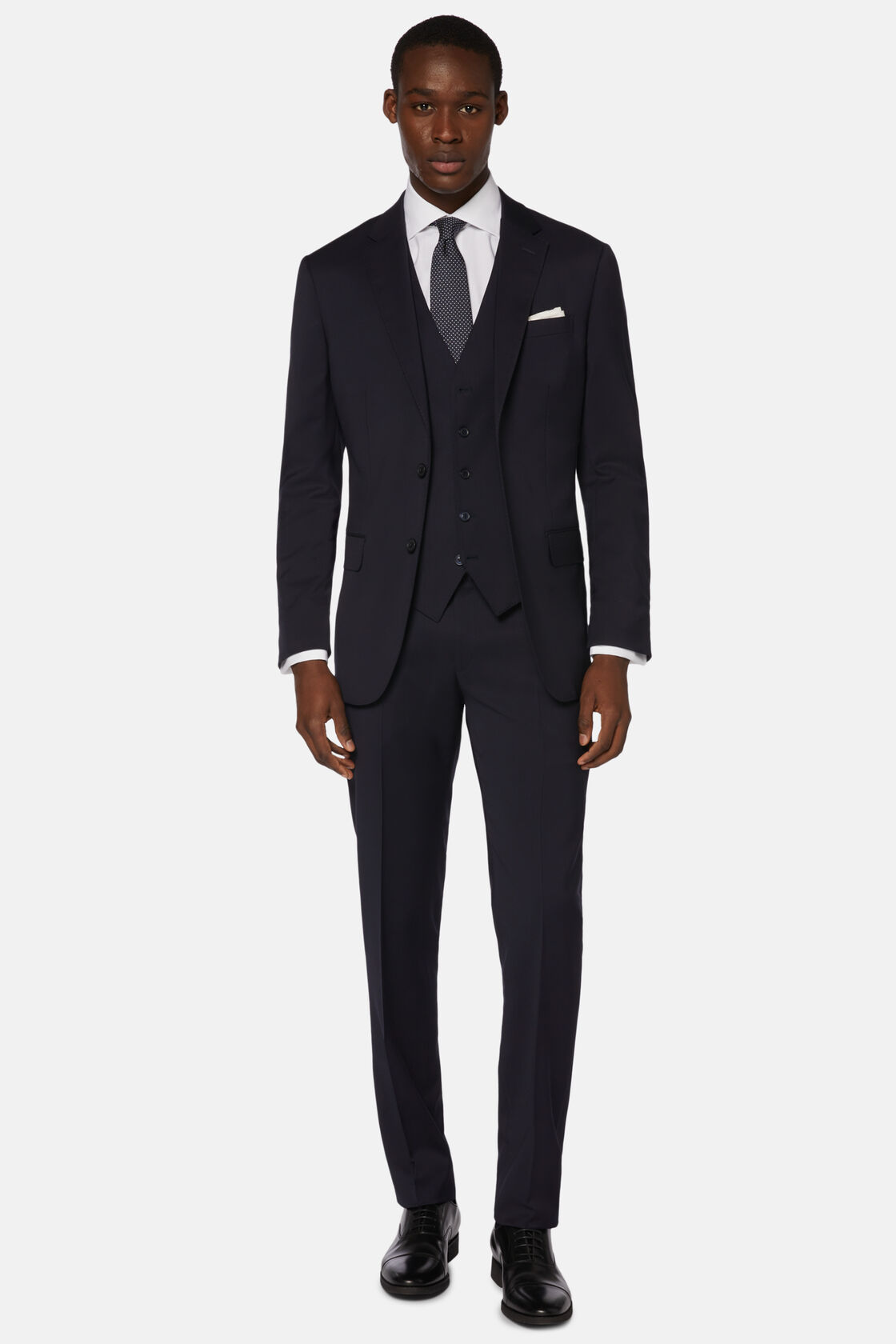 Navy Stretch Wool Twill Suit, , hi-res