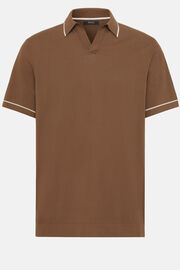Καφέ πλεκτό μπλουζάκι τύπου πόλο από βαμβακερό κρεπ, Brown, hi-res