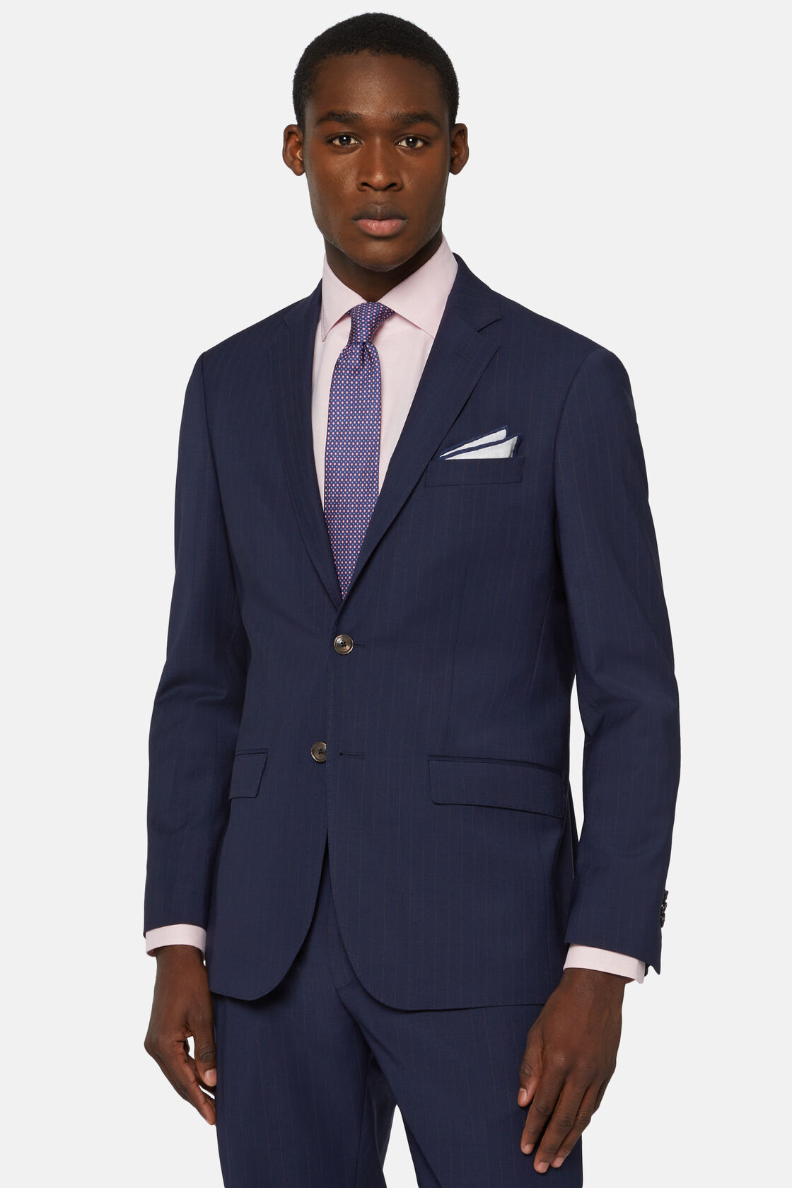 Blue Pinstripe Suit In Stretch Wool And Nylon, Blue, hi-res