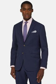 Μπλε ριγέ κοστούμι από ελαστικό μάλλινο και νάιλον ύφασμα, Blue, hi-res