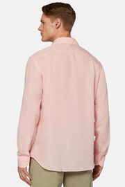 Różowa koszula z tencelu i lnu, fason klasyczny, Pink, hi-res