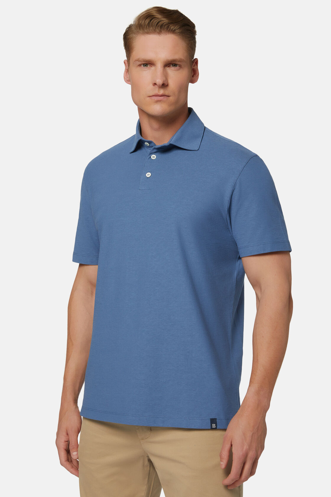 Cotton Crepe Jersey Polo Shirt, Indigo, hi-res