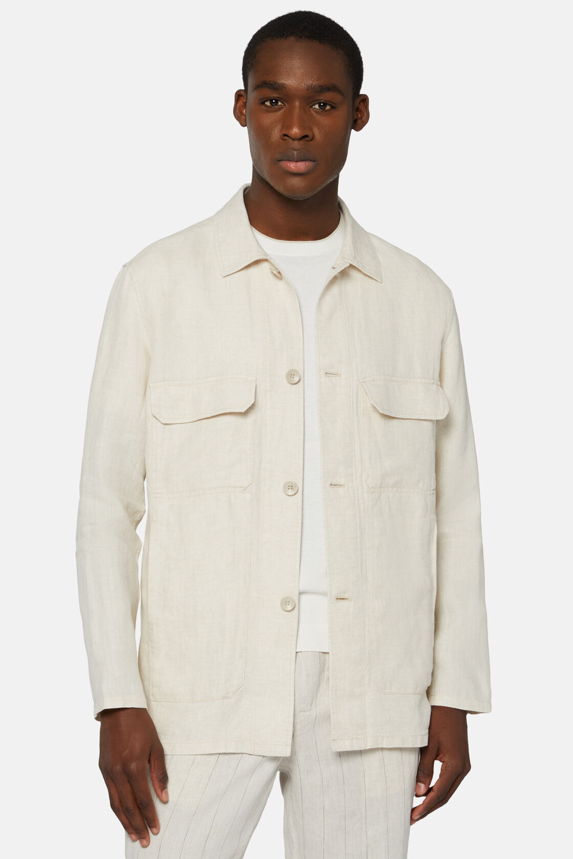 Linen Shirt Jacket, Cream, hi-res