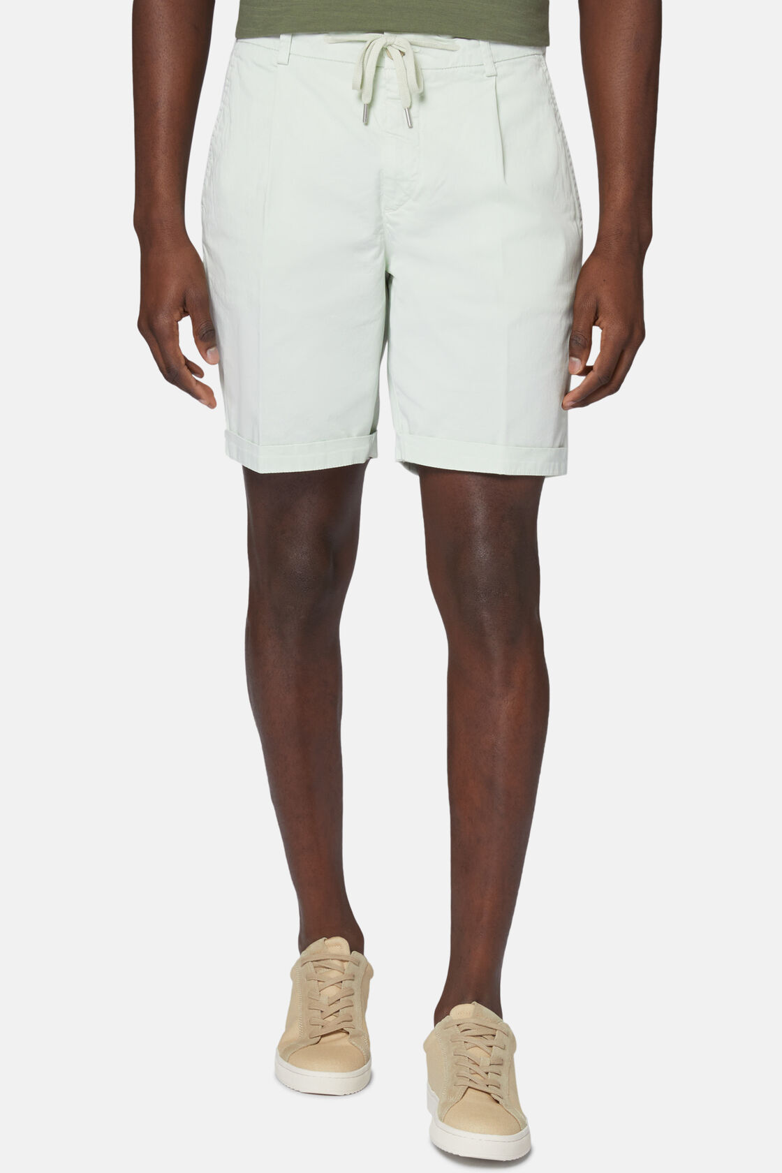 Stretch Cotton Summer Bermuda Shorts, Light Green, hi-res